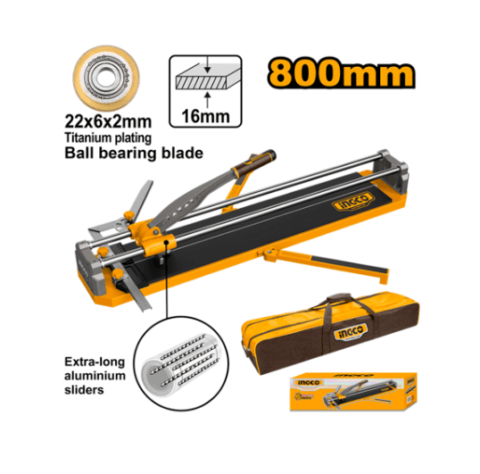 INGCO 800mm Manual Tile Cutter with 16mm Cutting Capacity, Tungsten Carbide Blade & Aluminum Die-Cast Handle(HTC04802)