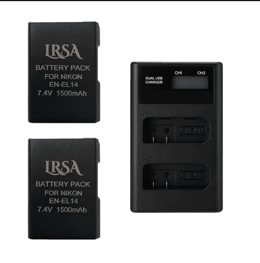 EL14 Lithium-Ion Battery 7.4 v 1500mah 2-Pack and Charger for Nikon EN-EL14, EN-EL14a Camera Battery Charger