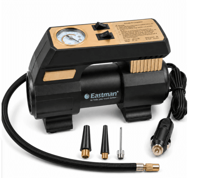 JRSDRIVE EAC25100 Heavy Duty 12V Electric Air Pump - 100 PSI Max Atmospheric Pressure, 6A Max Current, 20Ltr/min Air Flow with Multi-Purpose Nozzles