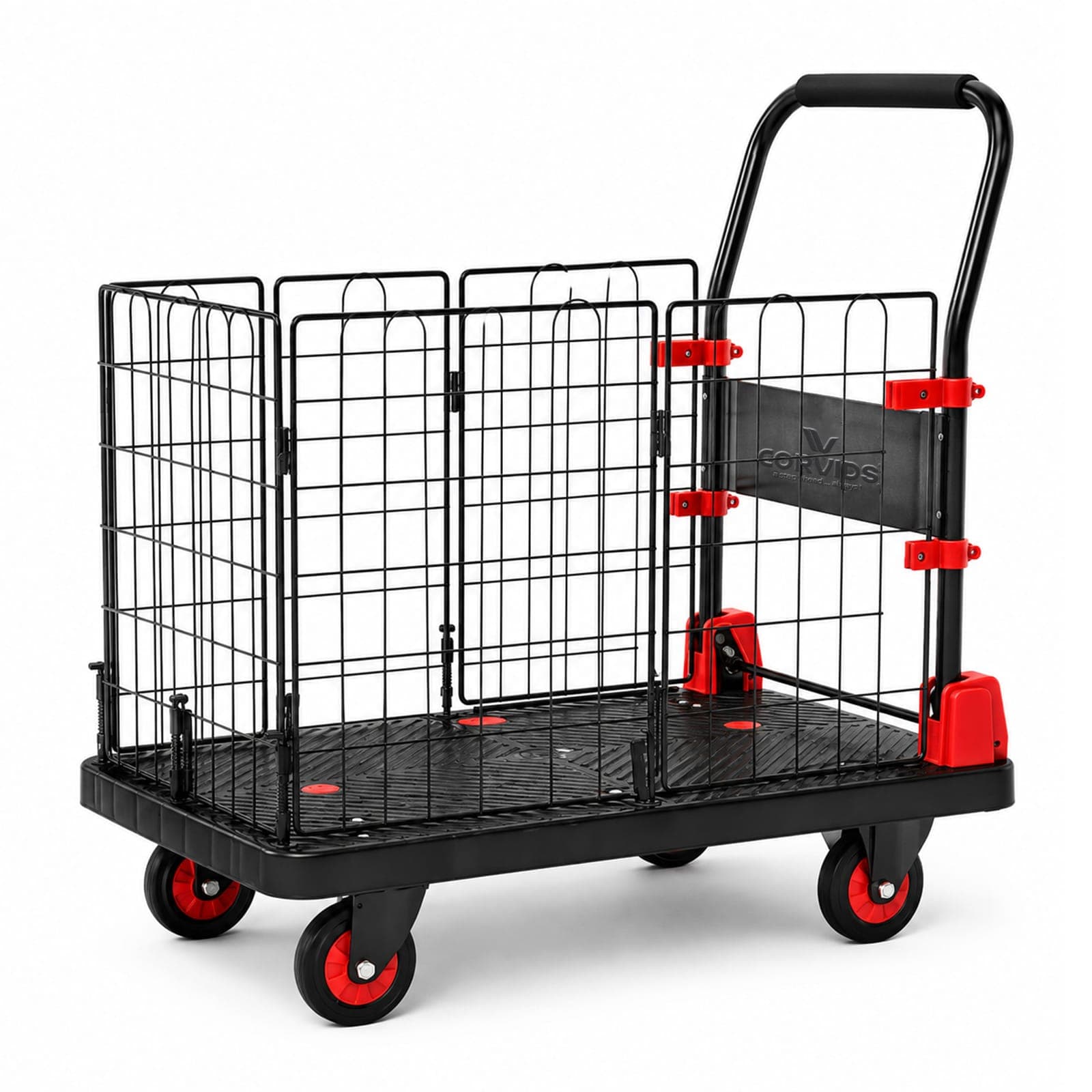 Corvids 300 Kg Portable & Collapsible Plastic Platform Trolley with Basket Cage | 2-Year Warranty |Folding Platform Hand Truck with 360 Rotating Wheels for Home, Office, Warehouse & Outdoor Use