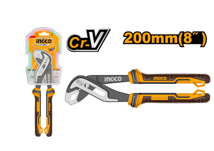 Ingco Pump Plier Cr-V 200 mm (8 inch) Length 35 mm Maximum Clamping Open TPR Handle, HPP28208