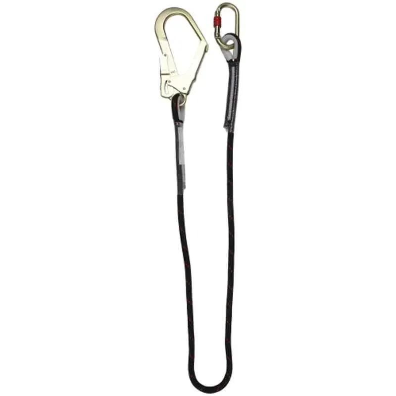 ISSAFE 2m 12mm Polyester Adjustable Restraint Kernmantle Rope Lanyard with One Side Carabiner & Other Side Scaffolding Hook ISF-75