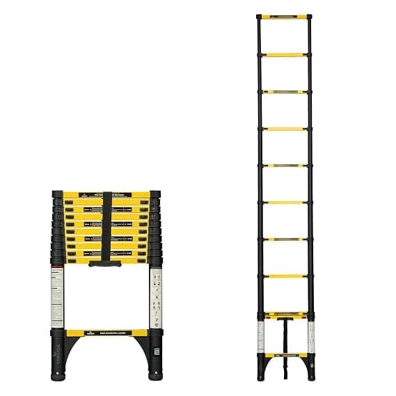 Corvids 3.2m (10.5 Ft) Iron Telescopic Ladder, 2-Year Warranty, 11-Step Foldable Extension Ladder, Q195 Rustoroof Carbon Steel, Portable Retractable Ladder for Home, Warehouse & Outdoor Use