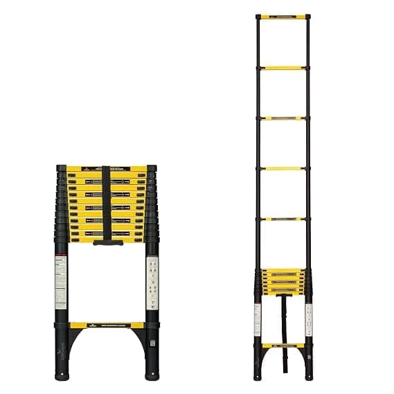 Corvids 5.1m (17 Ft) Iron Telescopic Ladder, 2-Year Warranty, 13-Step Foldable Extension Ladder, Q195 Rustoroof Carbon Steel, Portable Retractable Ladder for Home, Industrial & Warehouse Use