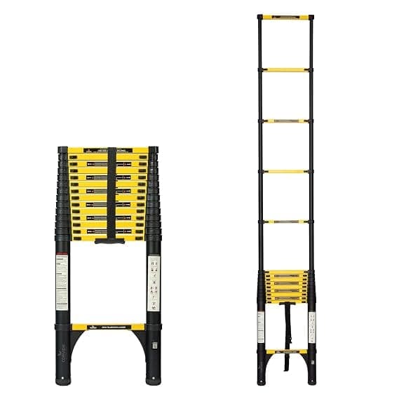 Corvids 5.9m (19.5 Ft) Iron Telescopic Ladder, 2-Year Warranty, 15-Step Foldable Extension Ladder, Q195 Rustoroof Carbon Steel, Portable Retractable Ladder for Home, Industrial & Warehouse Use