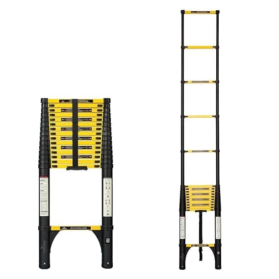 Corvids 6.3m (21 Ft) Iron Telescopic Ladder, 2-Year Warranty, 16-Step Foldable Extension Ladder, Q195 Rustoroof Carbon Steel, Portable Retractable Ladder for Home, Industrial & Warehouse Use