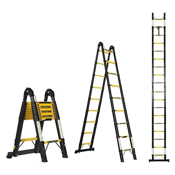 Corvids 5.6m (18.5 Ft) Foldable A-Type Iron Telescopic Ladder, 2-Year Warranty, 18-Step EN131 Certified Extension Ladder, Rustoroof Heavy Duty Carbon Steel for Home, Industrial & Warehouse Use