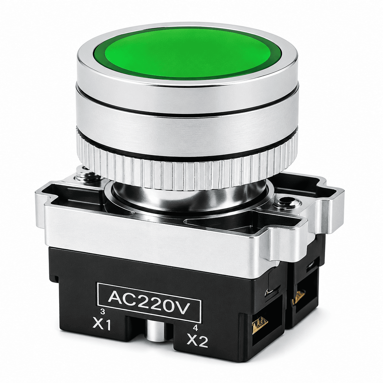 Ceyone Green Illuminated Push Button, AC 220V, Ith 10A, Long-Life LED(pack of 4)